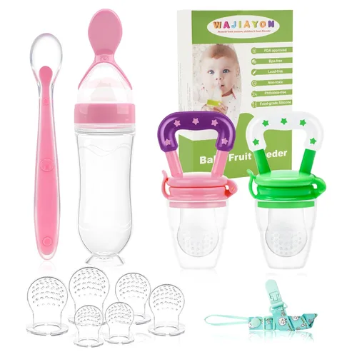 Miniatura 9 de Comedero de alimentos para bebés (3 piezas) con 6 chupetes de silicona de diferentes tamaños, 2 cucharas dispensadoras de alimentos de silicona