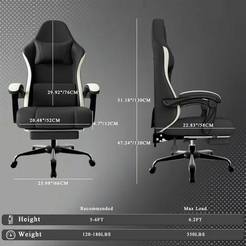 Miniatura 3 de Silla para juegos con respaldo alto de tela para computadora con cojín de resorte con bolsillos y reposapiés, silla de juego de altura ajustable