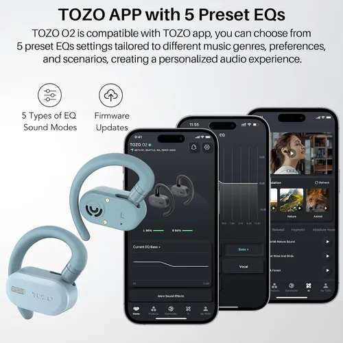 Miniatura 5 de TOZO O2 Auriculares Inalámbricos True Open Ear Ligeros con Ajuste Multi-Ángulo, Auriculares Bluetooth 5.3 con Diseño de Doble Eje para Comodidad Azul