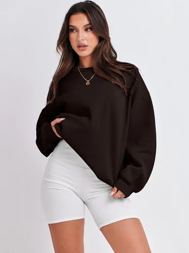 Miniatura 2 de ANRABESS Sudadera de gran tamaño para mujer, con cuello redondo, estilo Y2K, sudadera con capucha de forro polar, cómoda, camiseta informal, ropa