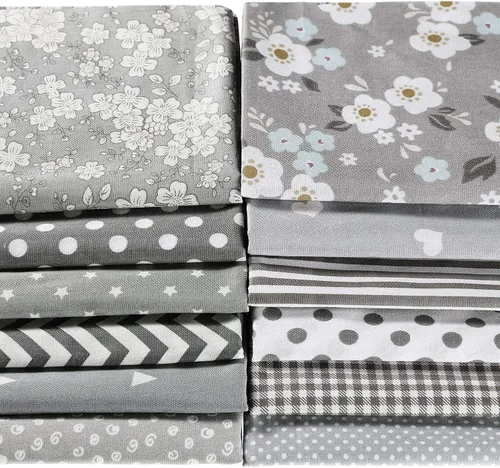 Paquete de 12 piezas de tela de acolchado gris grueso floral para manualidades, hojas cuadradas de costura precortadas, 20 x 16 pulgadas/19.7 x 15.7