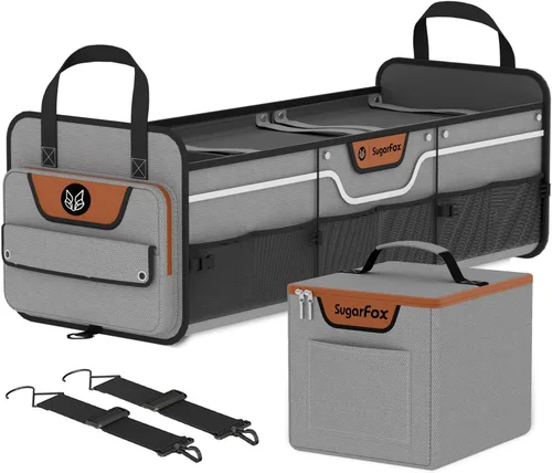 Miniatura 11 de SugarFox Organizador de maletero para coche todoterreno, organizador de cajuela impermeable resistente, organizador de coche plegable y colapsable