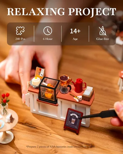 Miniatura 3 de Rolife - Kit de casa de muñecas en miniatura, cafetería, kits de casa de muñecas en miniatura para adultos, modelo de casa de madera con luces LED