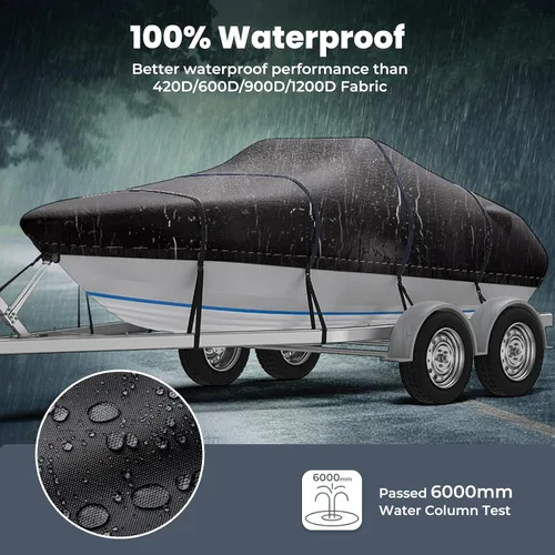 Miniatura 9 de RVMasking Funda para barco, lona de poliéster 1600D ultra gruesa con revestimiento impermeable de poliuretano doble, se adapta a Tri-Hull, V-Hull