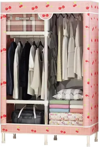 Miniatura 10 de large closets Wardrobe Closet with Pattern Cloth Cover Wardrobe Closet Steel Rack Closet for Clothes Saves Space Portable Storage Closet Space-saving