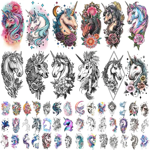 Miniatura 11 de 77 hojas de tatuajes temporales para automóvil, adultos, adolescentes, niños, realistas, tatuajes falsos de media manga, calcomanías de arte