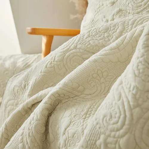 Brandream Manta acolchada de algodón de damasco beige para cama, sofá cama, 47 x 60 pulgadas, mantas decorativas de lujo vintage