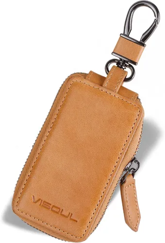 Miniatura 9 de VISOUL Leather Car Key Fob Case Holder for Men and Women, Zipper Keychain Protector Cover with Metal Hook for House Keys