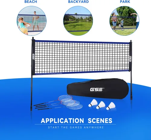 Miniatura 4 de GSE Games & Sports Expert Juego completo de bádminton para exteriores con red de bádminton, 4 raquetas, 3 volantes y bolsa de transporte. Juego