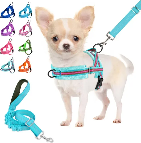 Miniatura 12 de Arnés para perro Lukove sin tirón y juego de correa, arnés suave acolchado para perros pequeños, arnés reflectante ajustable en cuello y pecho