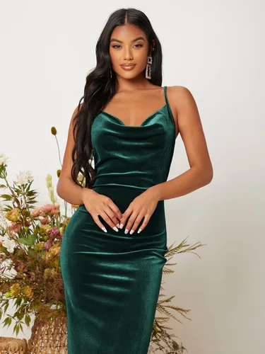 Miniatura 3 de Verdusa Vestido midi ajustado de terciopelo sin mangas con cuello vuelto para mujer