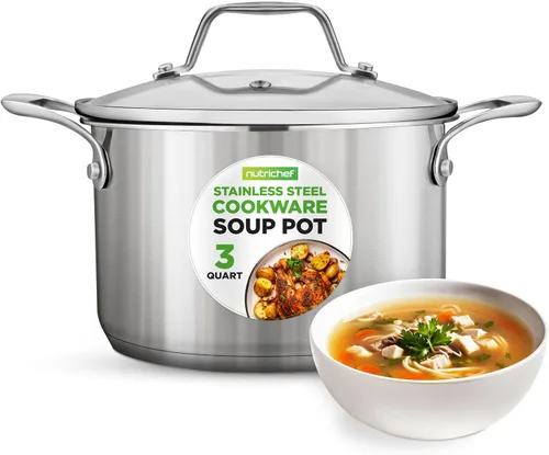Miniatura 13 de NutriChef Olla de acero inoxidable de 2 cuartos de galón con tapa, cacerola resistente con asas ergonómicas, para todas las estufas