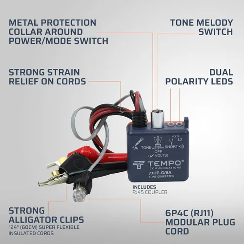 Miniatura 3 de TEMPO Communications 77HP-G Generador de Tono Universal, Rastreador de Cable de Cobre, Tonificador de Cable, Grado Profesional