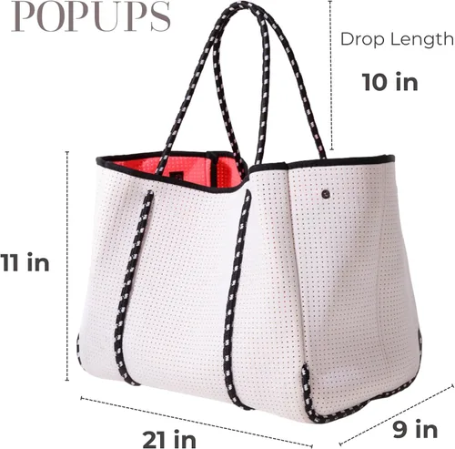 Miniatura 3 de POPUPS Bolso grande de neopreno para mujer - Bolso de mano de diseñador para todos los días, para el trabajo, la playa y viajes con bolsillos