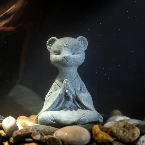 Miniatura 4 de Estatua de zorro meditante, esculturas de zorro rezando, figura zen para pecera, acuario, decoración de estantes al aire libre (A)