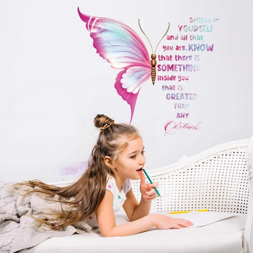 Miniatura 4 de Grandes calcomanías adhesivas de mariposas inspiradoras para pared, calcomanías de pared motivacional con frases positivas para pelar y pegar
