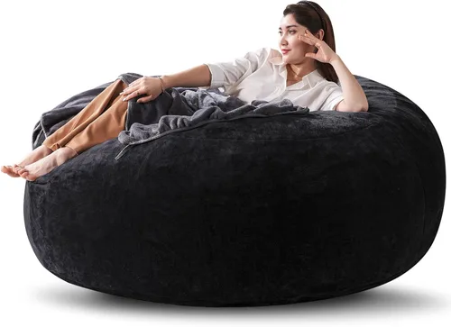 Miniatura 24 de Puf de 3 pies, puf con relleno, espuma viscoelástica altamente resistente, puf redondo de felpa, mueble para sala moderna, silla de lectura de ocio