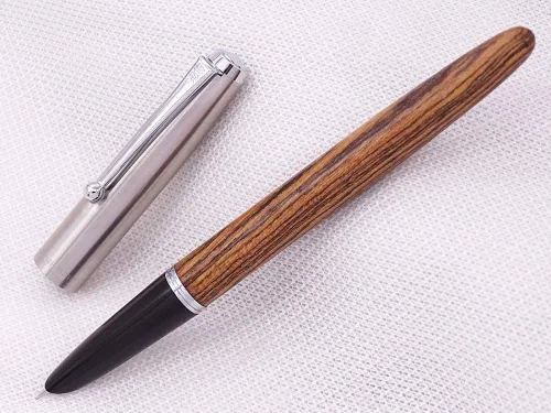 Miniatura 6 de Pluma estilográfica retro Jinhao de madera Tiger-Texture-Wood de acero inoxidable tapón extra fino 0.015 in suave tinta bolígrafo