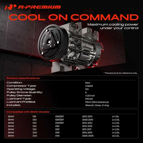 Miniatura 2 de A-Premium Compresor de aire acondicionado con embrague compatible con BMW 320i 2005 2.2L, 320i 2012-2013 2.0L, 120i 2005-2012 2.0L, 118i 2012-2013