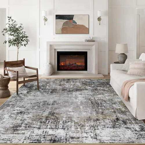 Miniatura 19 de Alfombra lavable de 4 x 6 pies para sala de estar, alfombra grande moderna para comedor y dormitorio, antideslizante, pelo bajo, 4 x 6 pulgadas