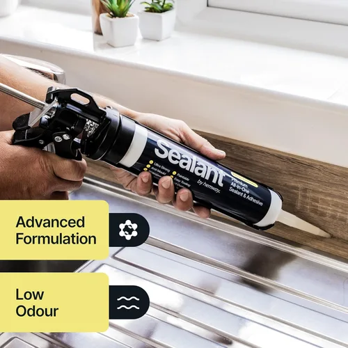 Miniatura 7 de Sellador Adhesivo de Polímero Híbrido Gris Claro para Cocina y Baño 13.1oz Todo en Uno Impermeable Resistente a la Intemperie Pintable