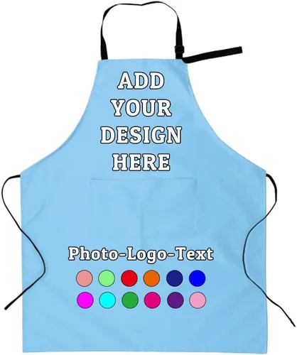 Miniatura 40 de Delantal personalizado para adultos, delantales personalizados con bolsillos, añade tu logotipo y foto, delantal impermeable ajustable personalizado