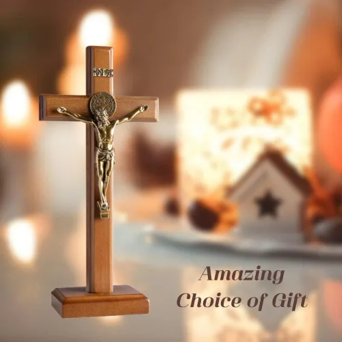Miniatura 5 de KUXBET Cruz Crucifijo Católica de 10.7 Pulgadas de Madera con Jesucristo Cruz de Pared con Soporte, para Colgar o Mesa con Soporte para Decoración