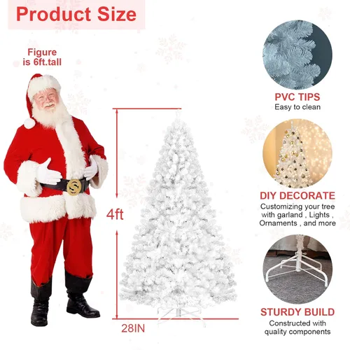 Miniatura 3 de Árbol de Navidad blanco de 4 pies, campo de nieve artificial, abeto Douglas, decoración de fiesta de Navidad, fácil de limpiar y montar, base