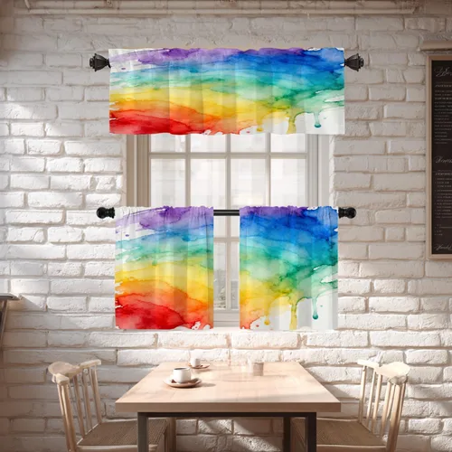 Miniatura 2 de Shrahala Cortinas de nivel de chakras con mandala beige para ventanas de cocina, paneles de cortina de ventana de mandala multicapa de poliéster