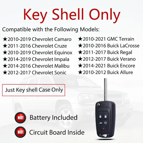 Miniatura 2 de MechanMagic Funda de Reemplazo para Llavero Compatible con Chevy Cruze Camaro Impala Equinox GMC Terrain Buick Regal Lacrosse 2010 2011 2012 2013