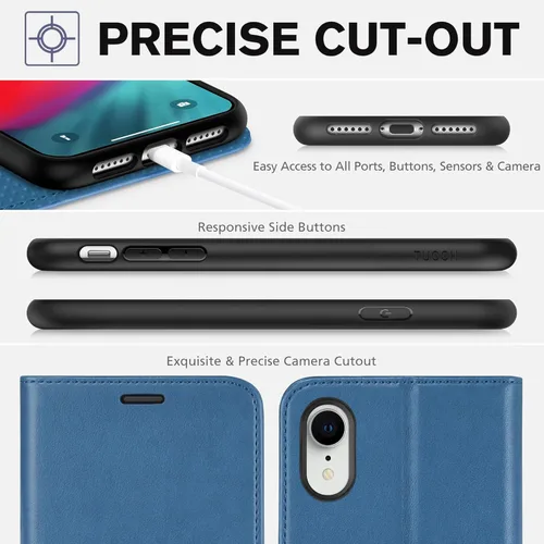 Miniatura 8 de TUCCH Funda tipo cartera para iPhone XR, piel sintética con función atril, carga inalámbrica [carcasa de TPU a prueba de golpes] con bloqueo RFID