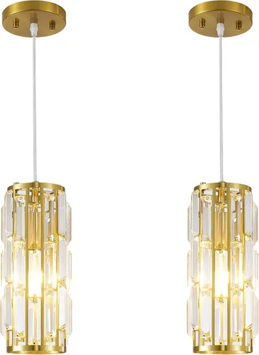 Miniatura 8 de Luces Colgantes Luz Colgante Dorada Moderna, Mini Lámpara Colgante de Cristal, Iluminación Colgante Ajustable para Cocina, Comedor y Dormitorio