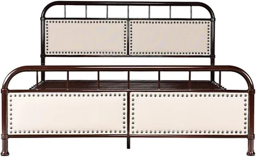 Miniatura 4 de Giantex Base de cama de metal, plataforma de cama de tamaño matrimonial con cómoda cabecera tapizada y estribo, soporte de listones antideslizantes