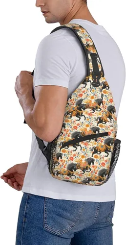 Miniatura 6 de Small Crossbody Bags for Women Men - Vintage Flowers Horse Black Print Adjustable Shoulder Bag Fanny Packs Belt Sling Bag Crossbody Purses Backpack
