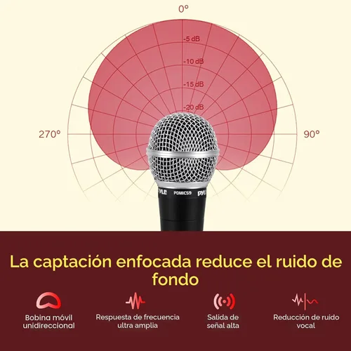 Miniatura 3 de Pyle PDMIC59 - Micrófono vocal dinámico profesional, micrófono de mano dinámico cardioide unidireccional con interruptor de encendido/apagado