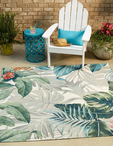 Miniatura 11 de Unique Loom Outdoor Botanical Collection - Alfombra Kula (4 pies 1 pulgada octágono multi/gris)