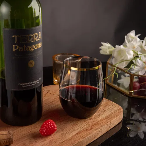 Miniatura 6 de SUT Paquete de 32 copas de vino de plástico con borde dorado de 12 onzas, sin tallo, desechables con calidad premium, reutilizables, irrompibles