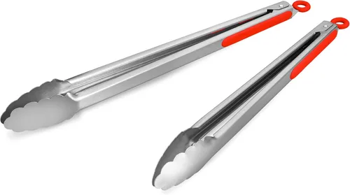 Miniatura 23 de Pinzas de cocina de acero inoxidable 304, juego de 2 pinzas resistentes de 9 y 12 pulgadas para asar a la parrilla, con bloqueo cepillado y agarre