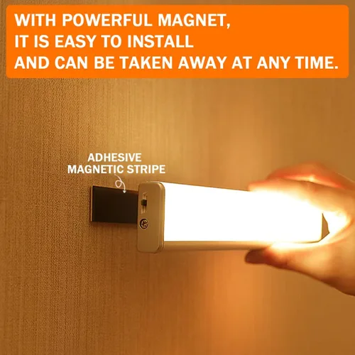 Miniatura 3 de Paquete de 4 luces LED con sensor de movimiento, 10 luces LED para armario, funciona con pilas, barra de luz nocturna magnética adhesiva