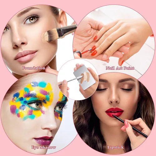 Miniatura 8 de Paleta de mezcla de maquillaje Paleta de base de acero inoxidable con espátula Paleta cosmética profesional para mezclar base, sombra de ojos, uñas