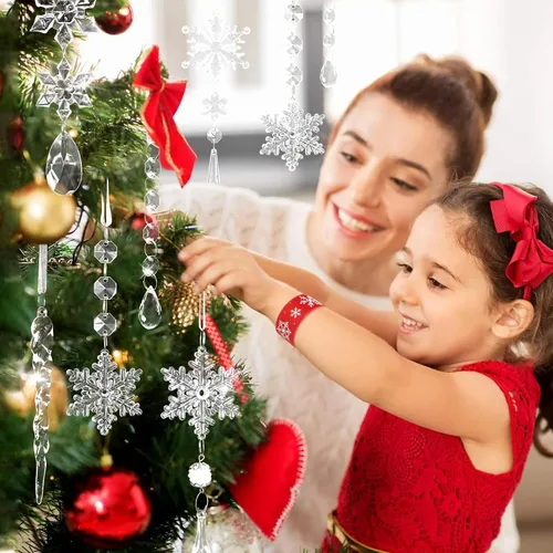Miniatura 3 de 18 piezas de adornos de copo de nieve de cristal y carámbano para árbol de Navidad, adornos acrílicos colgantes de copo de nieve y carámbano