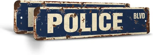 POLICE Vintage Style Rustic Street Sign – (2 Pack) New Cop Officer Law Man Retro Decorative Wall Sign for Home, Bar, Garage, or Outdoor Use | 6" X
