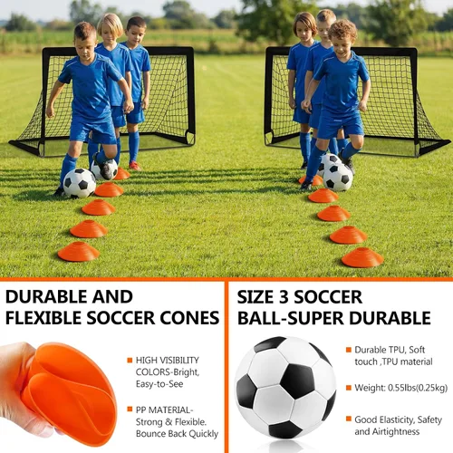 Miniatura 5 de Portería de fútbol, porterías de fútbol para niños para patio trasero, juego de 2, equipo de entrenamiento de red de fútbol de 4 x 3 pies, portería