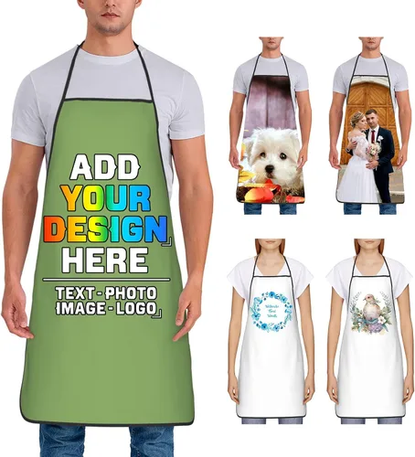Miniatura 46 de Delantal personalizado para mujer, personalizado para añadir tu propio nombre, texto, logotipo, foto, chef, delantal de cocina para barbacoa