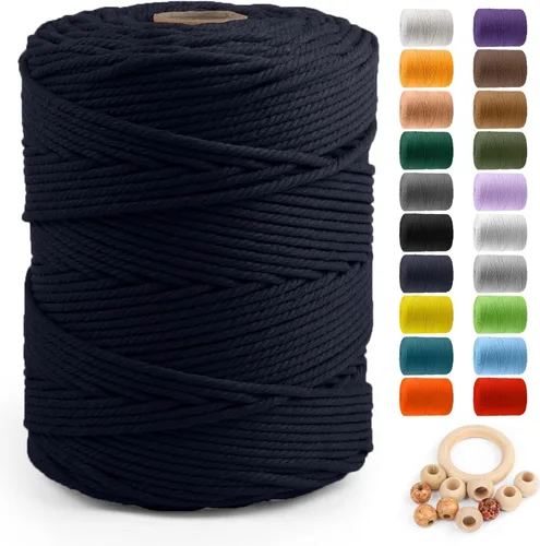 Miniatura 58 de Cuerda de algodón para macramé de 5 mm x 109 yardas, ZUEXT 100% natural hecha a mano, cuerda de algodón trenzada de 4 hebras para colgar plantas