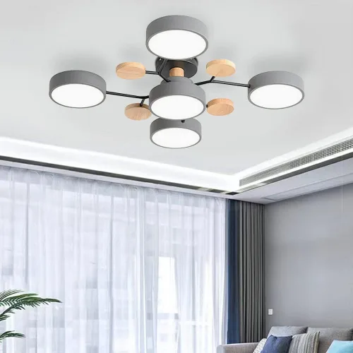 Lámpara de techo LED moderna, lámpara LED regulable de 55 W, lámpara de techo moderna de montaje empotrado, lámpara de techo de madera para sala de