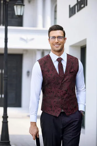Miniatura 4 de COOFANDY Conjunto de chaleco de cachemira para hombre 3 piezas chaleco formal chaleco de esmoquin con bolsillo cuadrado