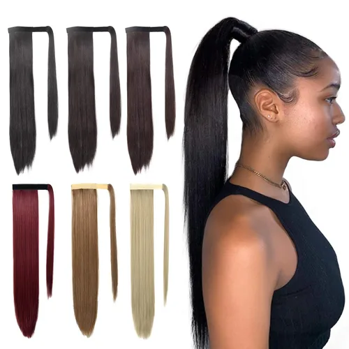 Miniatura 9 de SEIKEA Extensión de cola de caballo con clip alrededor del cabello lacio para mujer (12 pulgadas, negro)