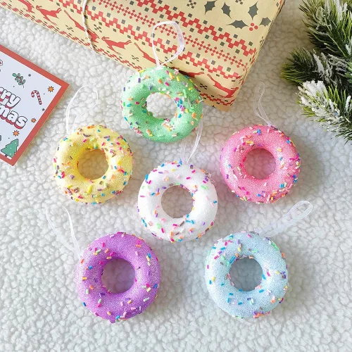 Miniatura 5 de Adorno para árbol de Navidad, 6 piezas de donas colgantes pastel de macarrón para decoración de Navidad Candyland, dulce para una niña, fiesta