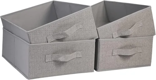 Miniatura 10 de JAKAGO Juego de 4 cestas de almacenamiento de tela rectangulares con asa, organizador plegable de armario para ropa, toallas, ropa de cama, libros